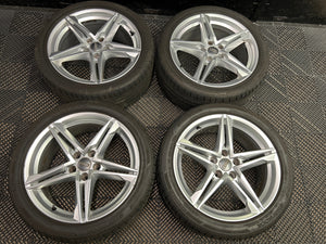 SET OF 4 USED OEM AUDI A4 B9 S LINE 18" ALLOY WHEELS AND TYRES 8W0601025R 8J