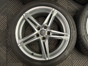 SET OF 4 USED OEM AUDI A4 B9 S LINE 18" ALLOY WHEELS AND TYRES 8W0601025R 8J